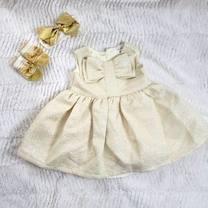 Carters cream gold color baby girl dress 6 months socks and head band